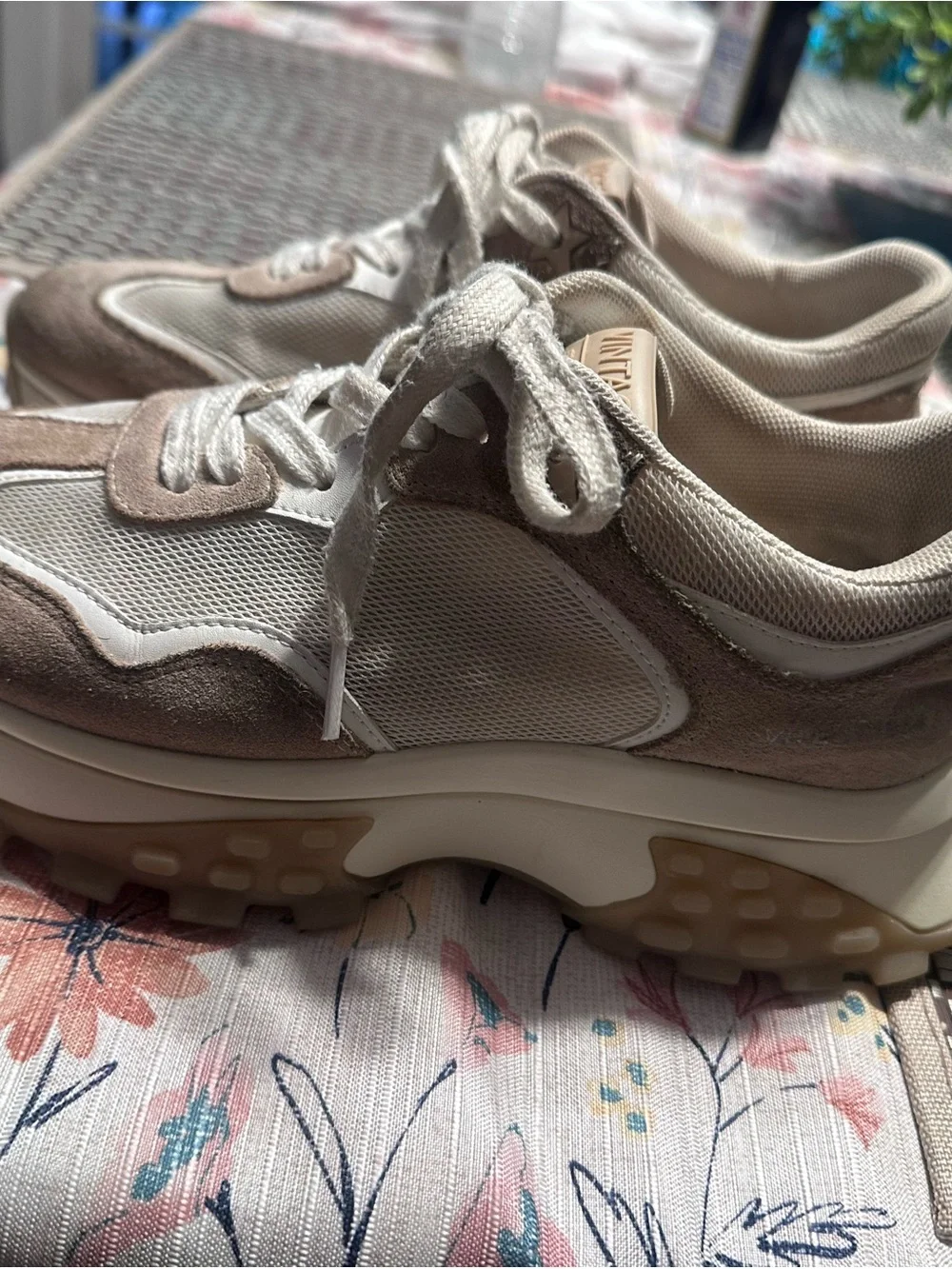 Vintage Havana Beige and White Women's Athletic Sneakers